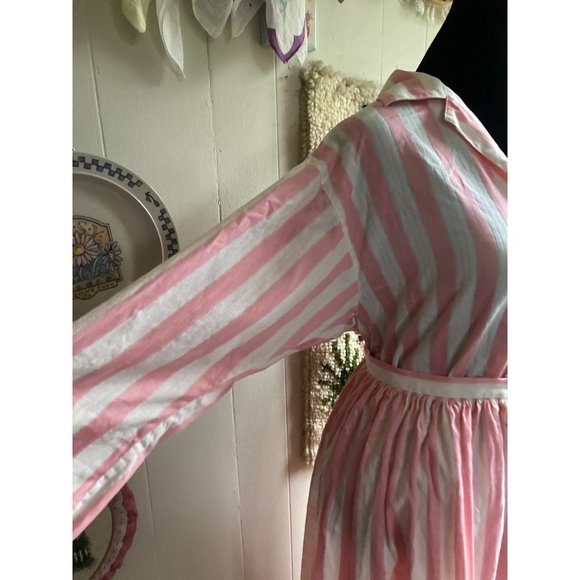 80's VTG 100% cotton coquette pastel cream & pink candy striper blouse and skirt - Picture 5 of 9